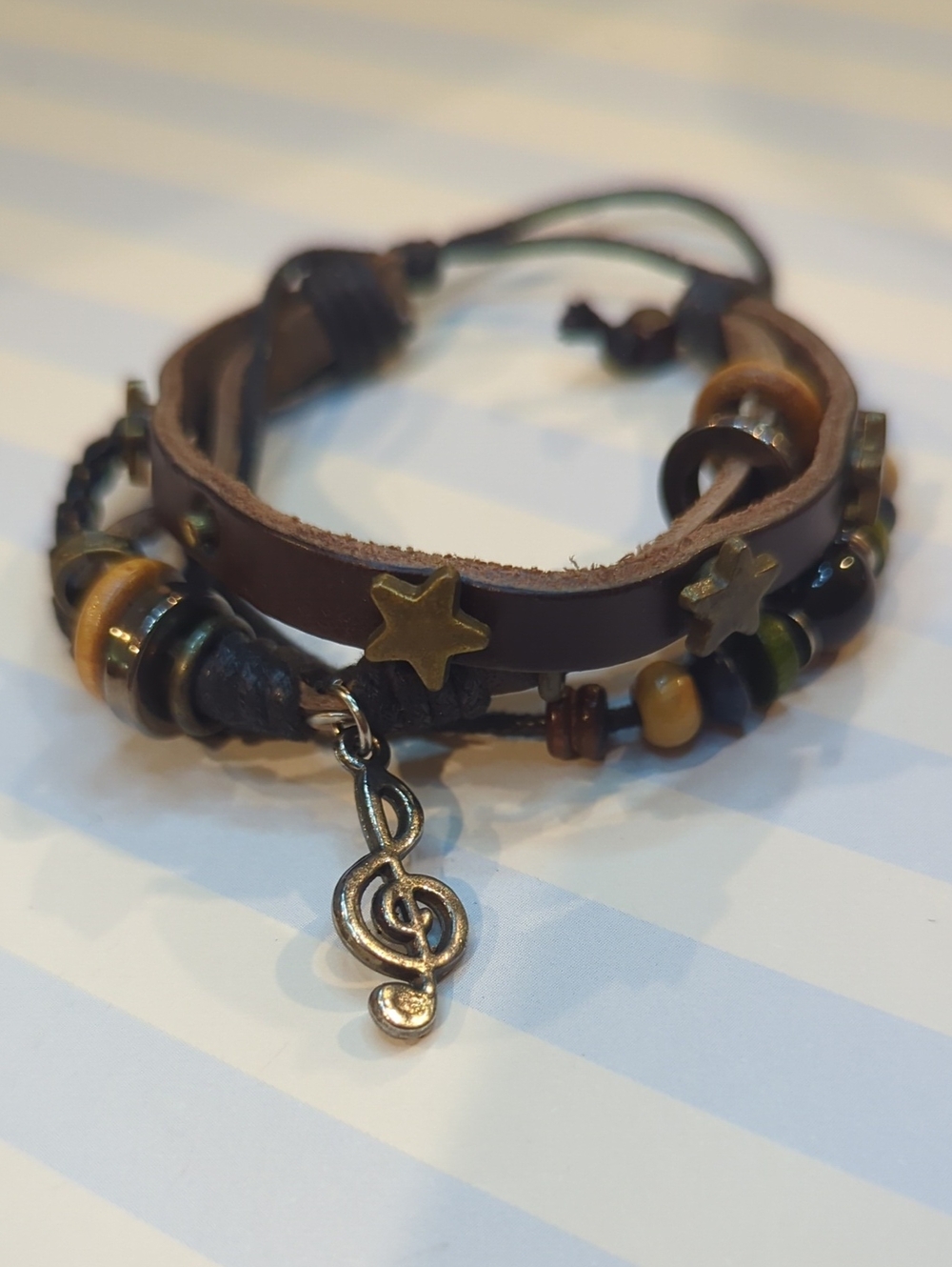 Music Note Silver Tone Charm Bracelet Adjustable Men Women Stackable Boho